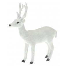 Χριστουγεννιάτικο Διακοσμητικό Ελαφάκι Λευκό, Επιτραπέζιο που Κοιτάει Μπροστά (15cm)